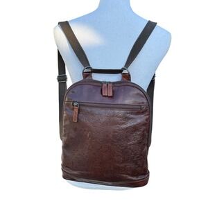 Jack Georges Embossed Brown Leather Backpack‎ Purse Shoulder Bag